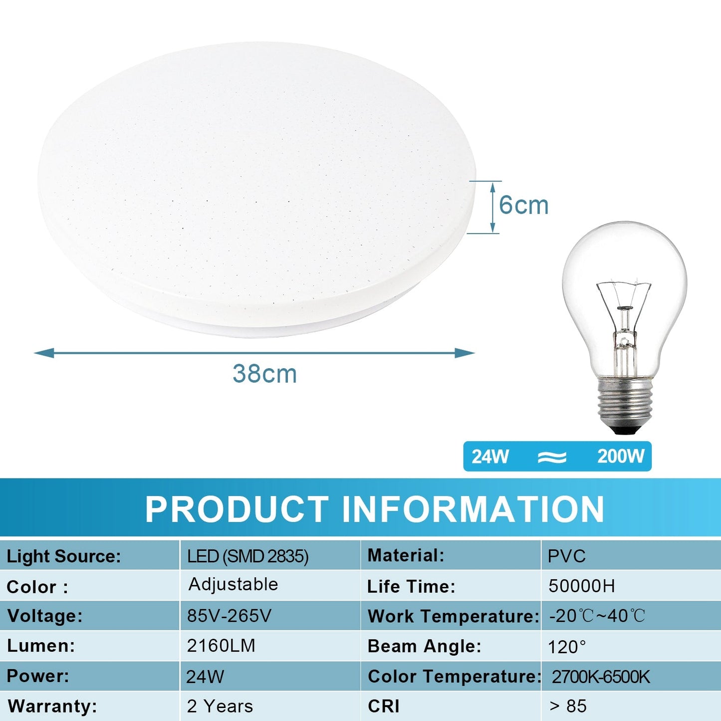 24W LED Deckenleuchte Dimmbar mit Sternenhimmel-Effekt