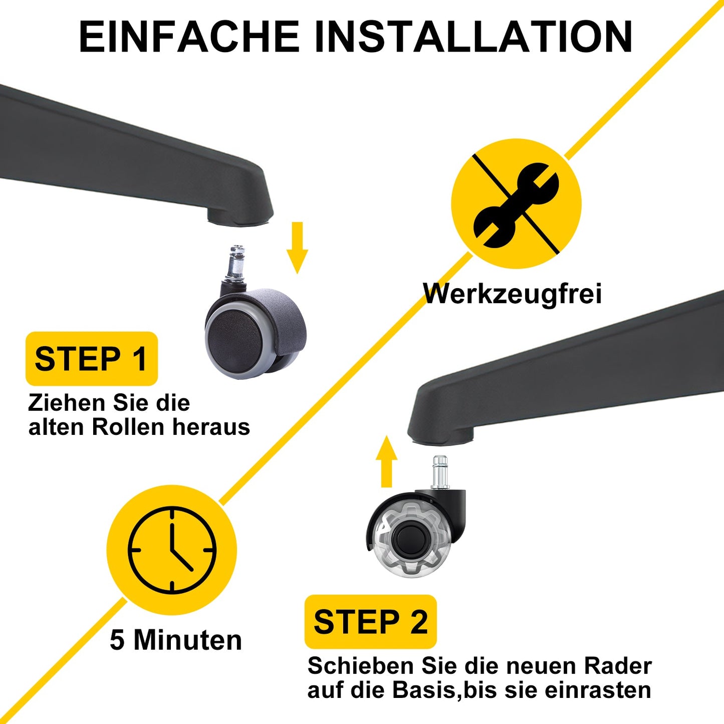 5 Stück BürostuhlRollen Stuhlrollen 11mm x 22mm