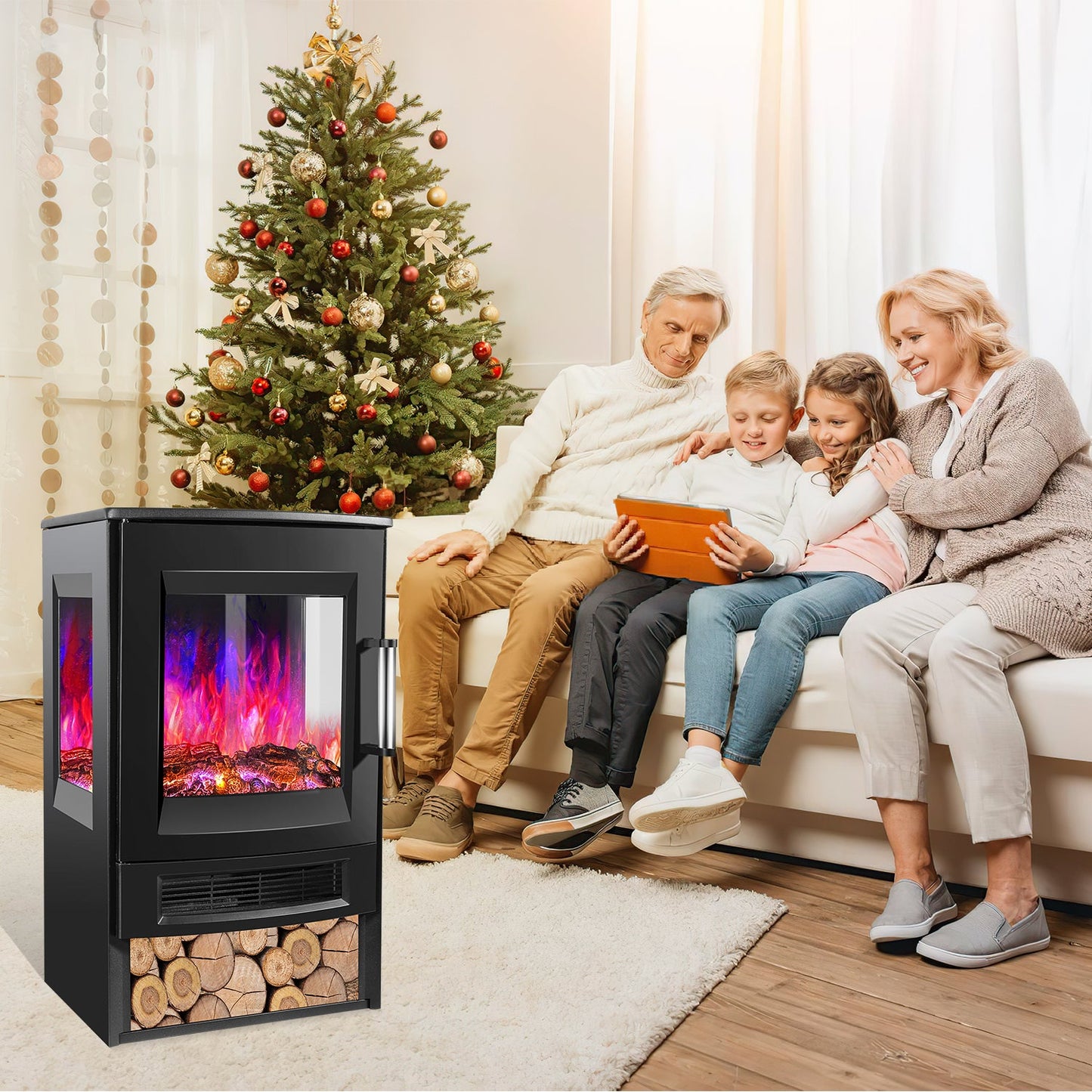 Elektrokamin mit LED Flammenm WiFi Fernbedienung 900W/1800W