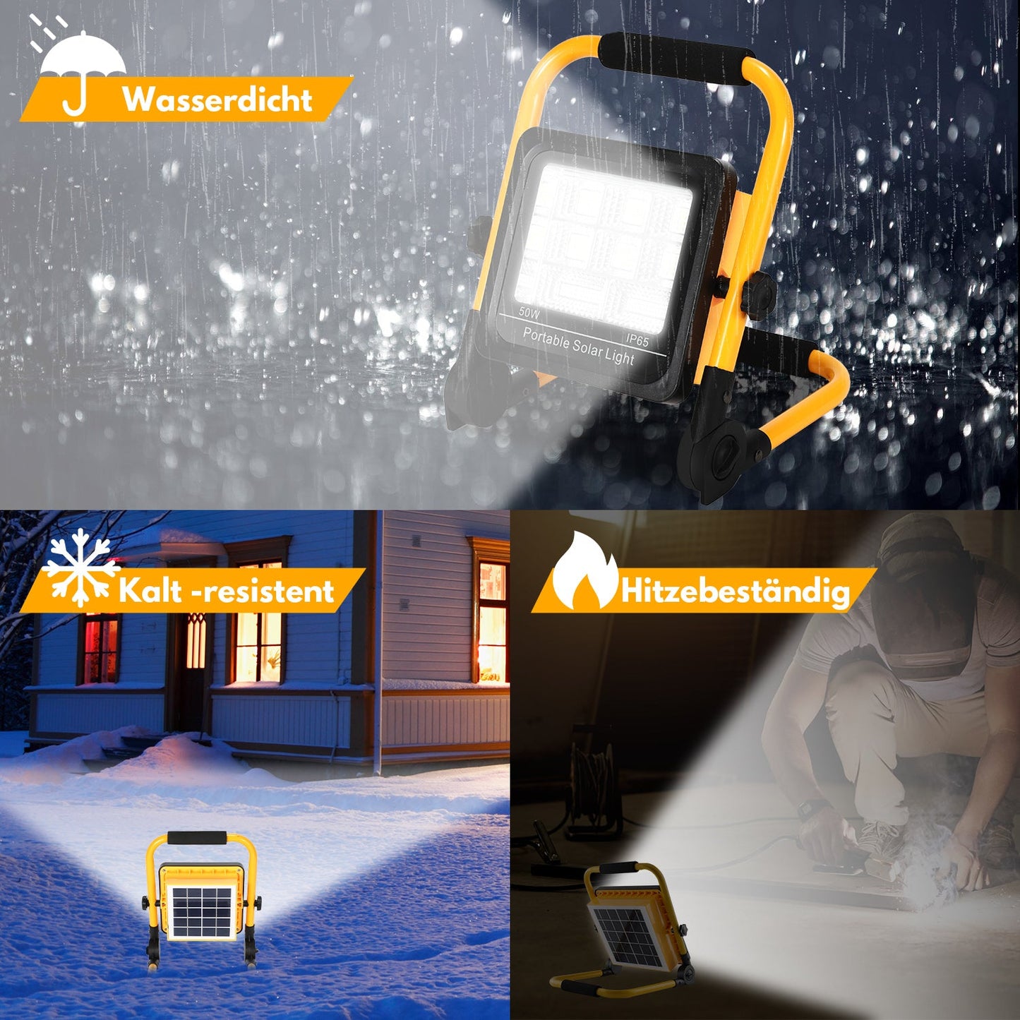 LED Akku Fluter Baustrahler Solar 50W/100W