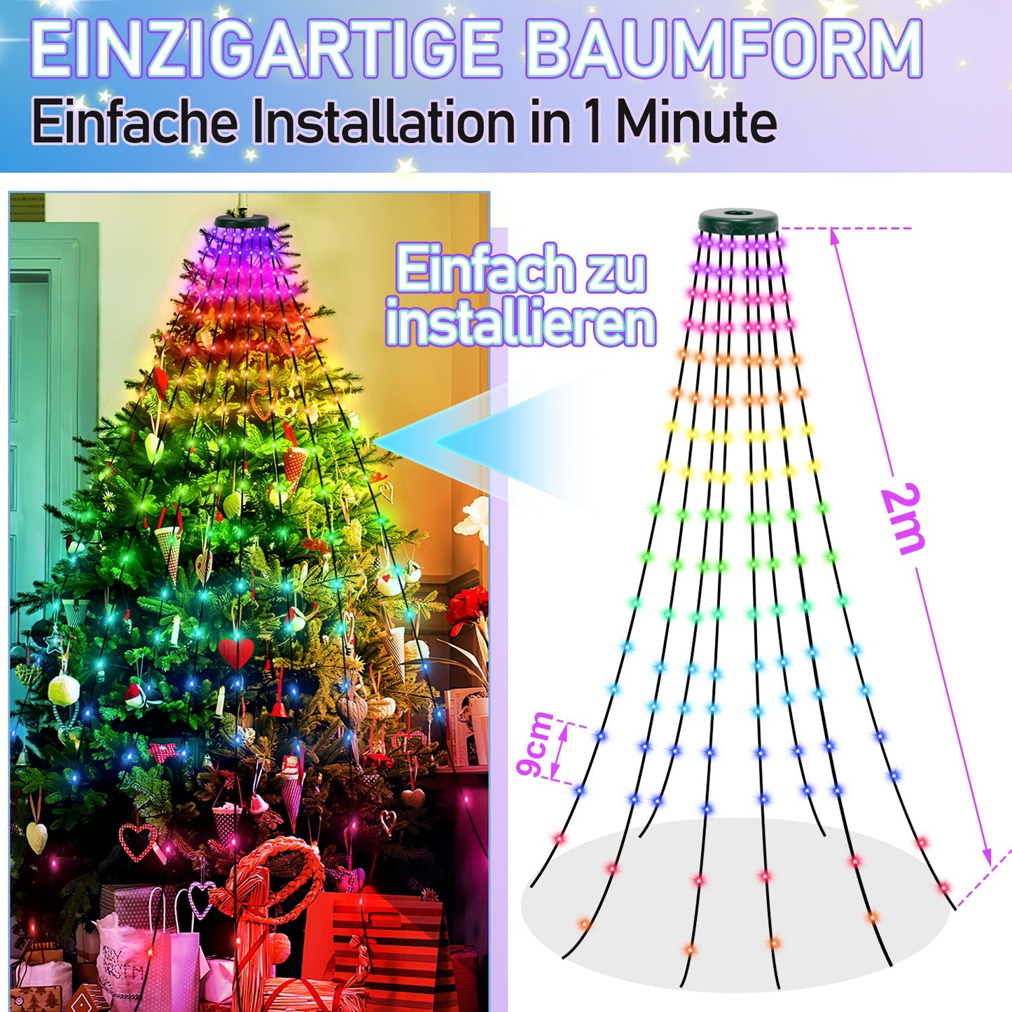 Christbaumbeleuchtung mit APP-Kontrolle 160 LEDs IP67