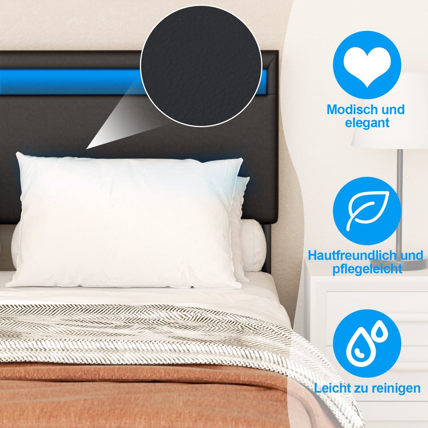 Polsterbett Bettgestell mit Kopfteil Leder LED-Beleuchtung