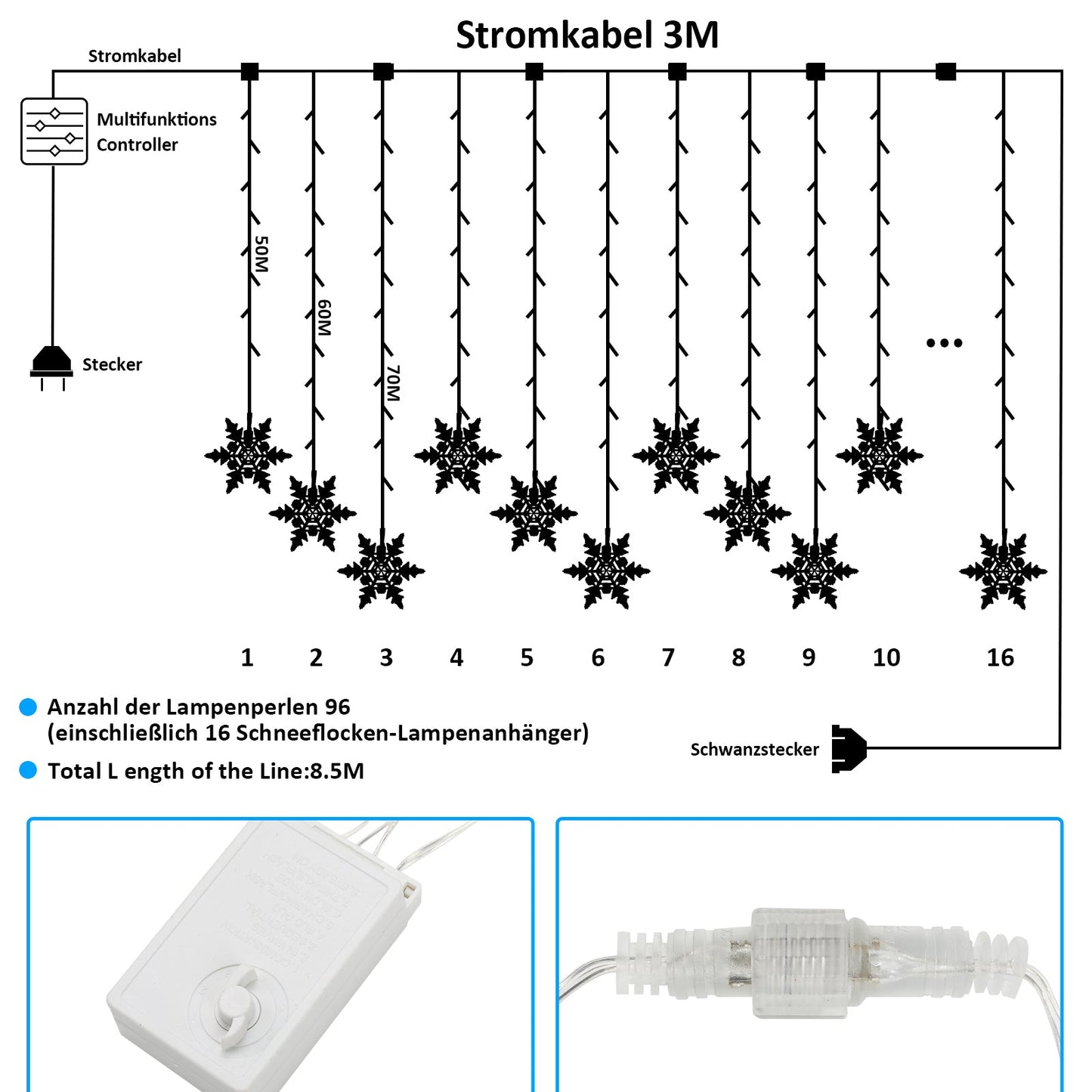 LED Lichterkette Schneeflocke IP44