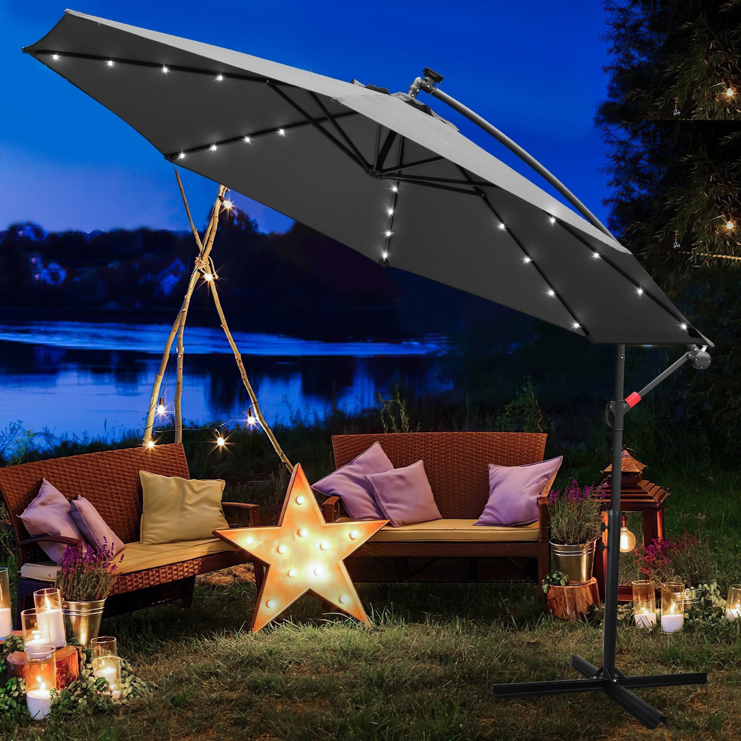 Ampelschirm 3m/3.5m mit Solar LED