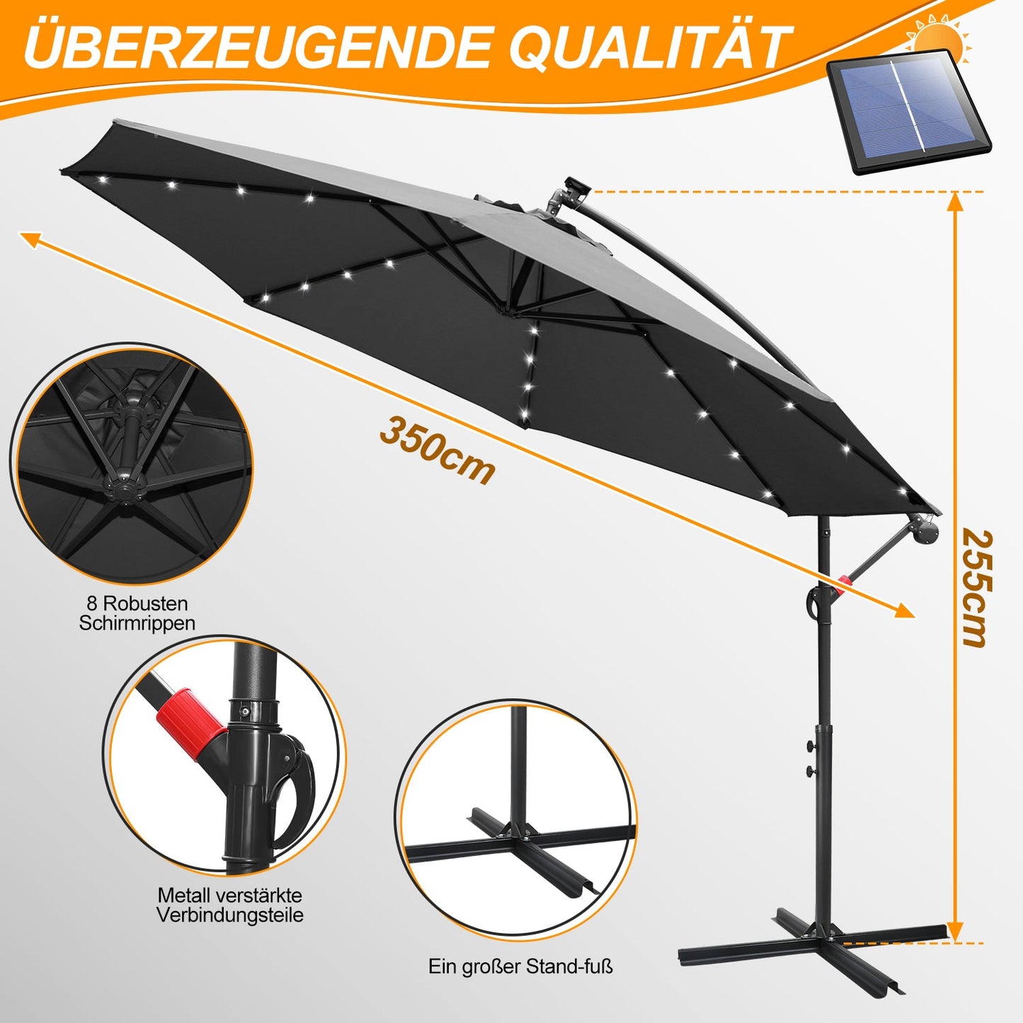 Ampelschirm 3m/3.5m mit Solar LED