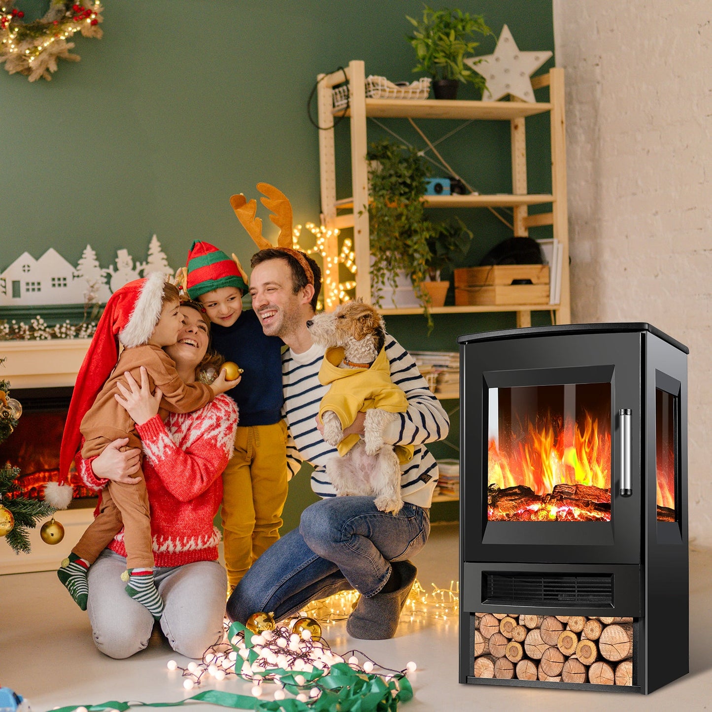 Elektrokamin mit LED Flammenm WiFi Fernbedienung 900W/1800W