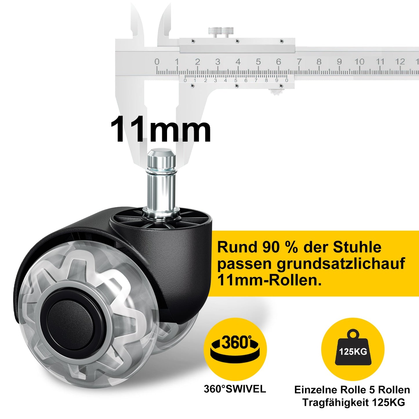 5 Stück BürostuhlRollen Stuhlrollen 11mm x 22mm