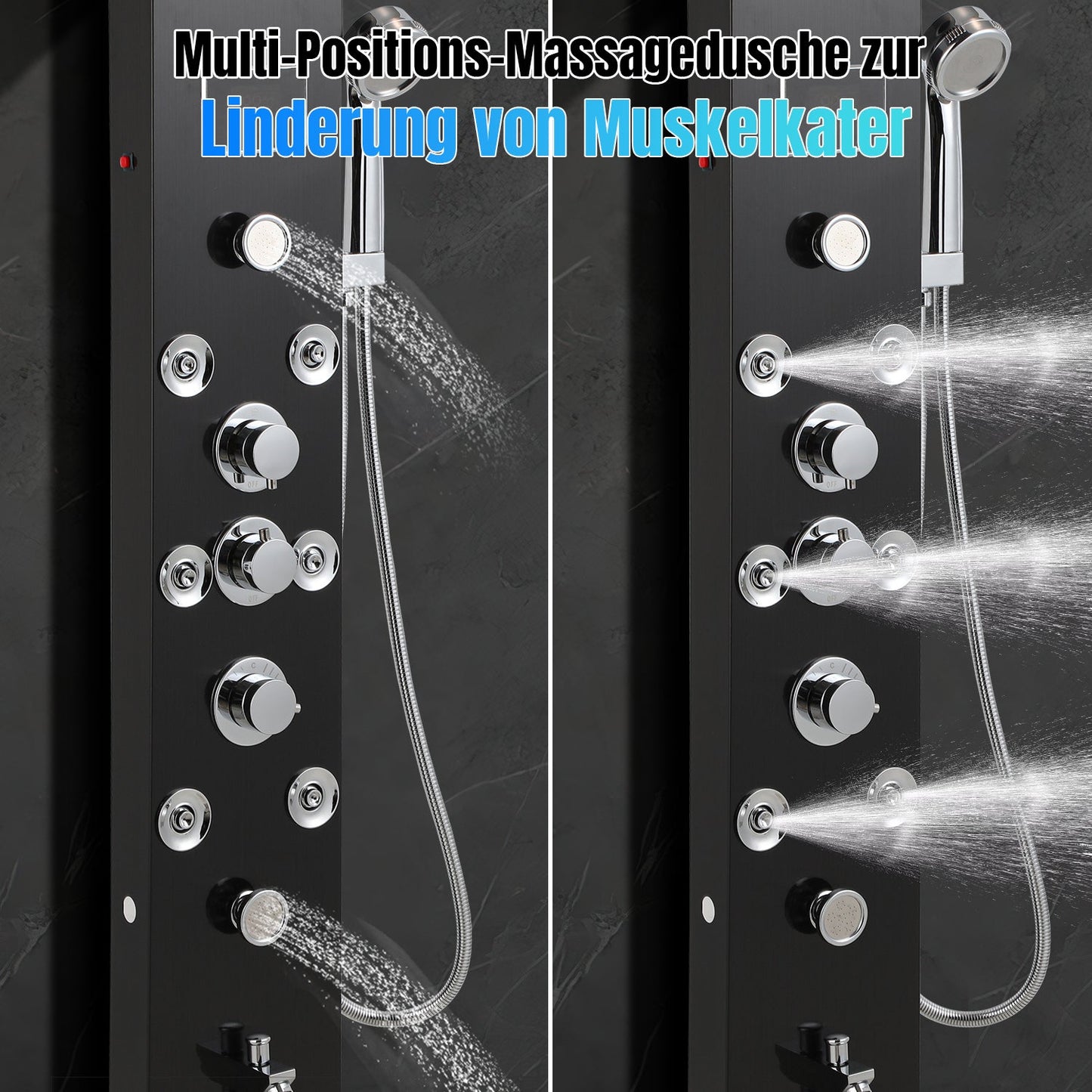 Duschpaneel Wandduschpaneel 6 Funktionen Edelstahl Schwarz