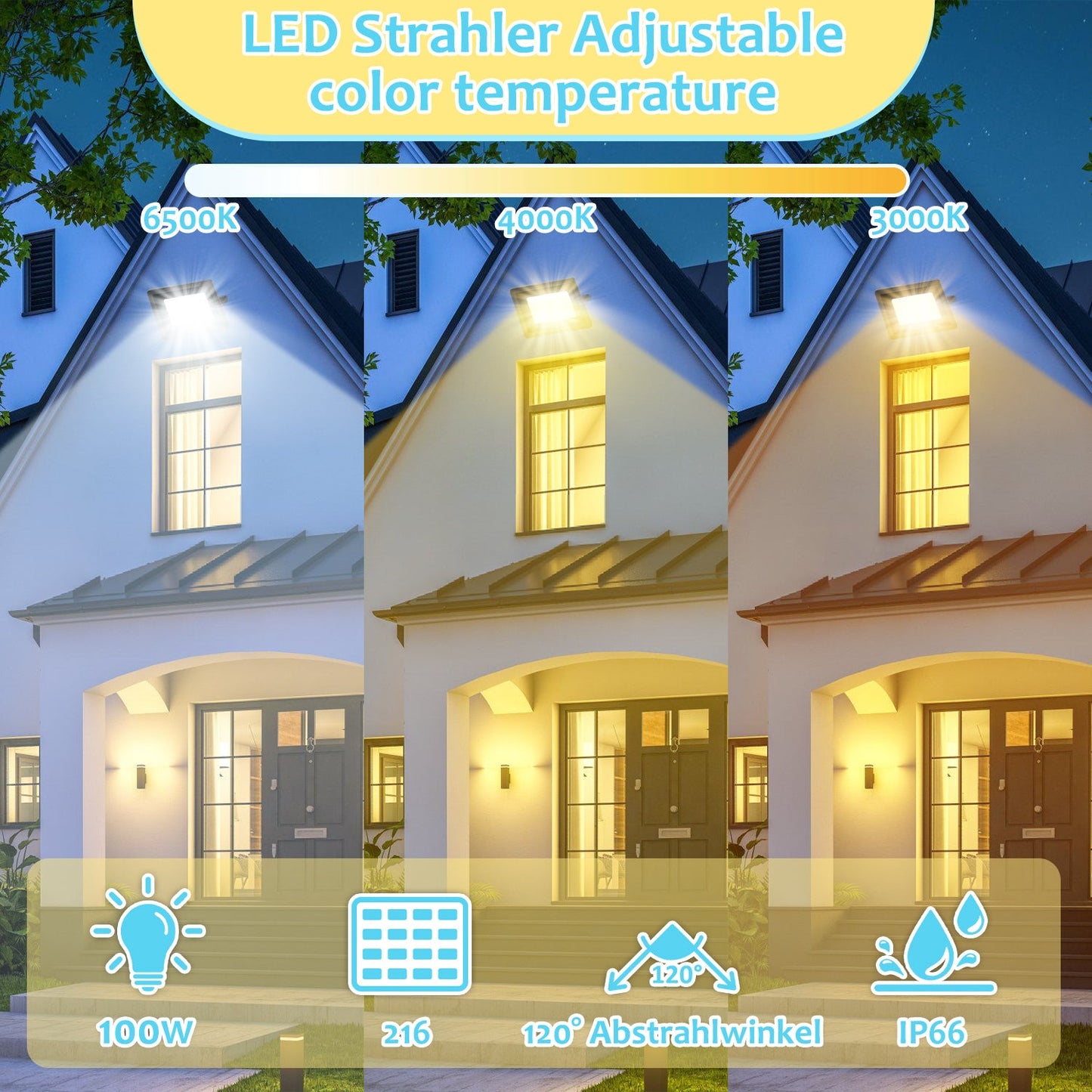 LED Strahler Außen 10W-100W 3 Farbtemperatur 3000/4000/6500K