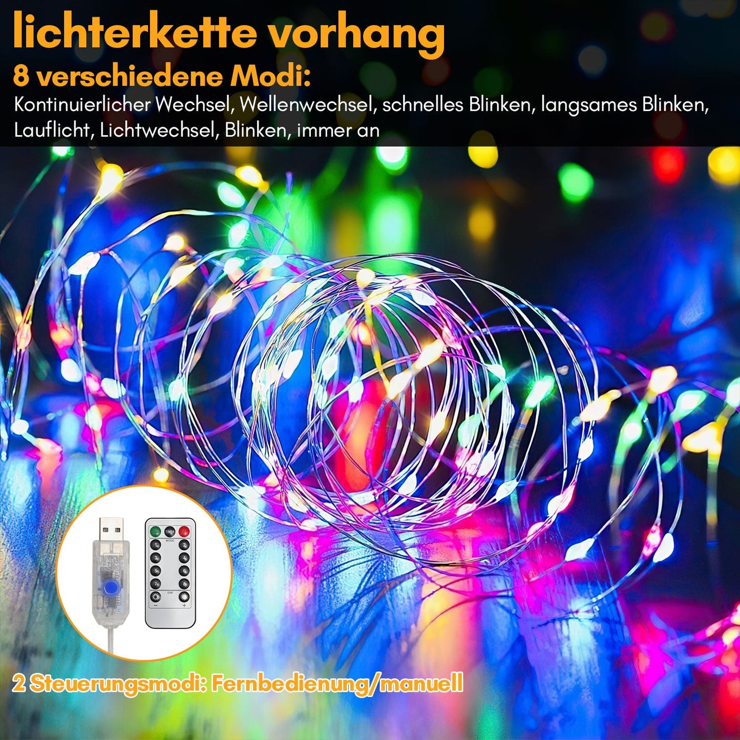 LED Lichtervorhang 3x3m/3x6m Warmweiß/Farbe