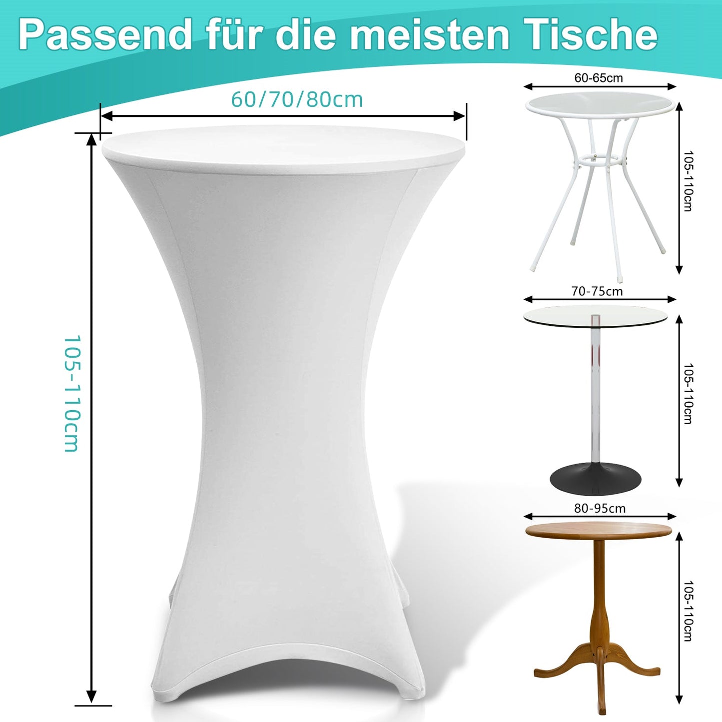 Stehtischhusse Stretch Tischdecke Weiß