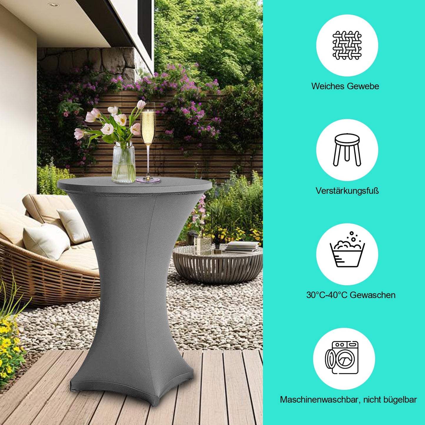 Stehtischhusse Stretch Tischdecke Grau