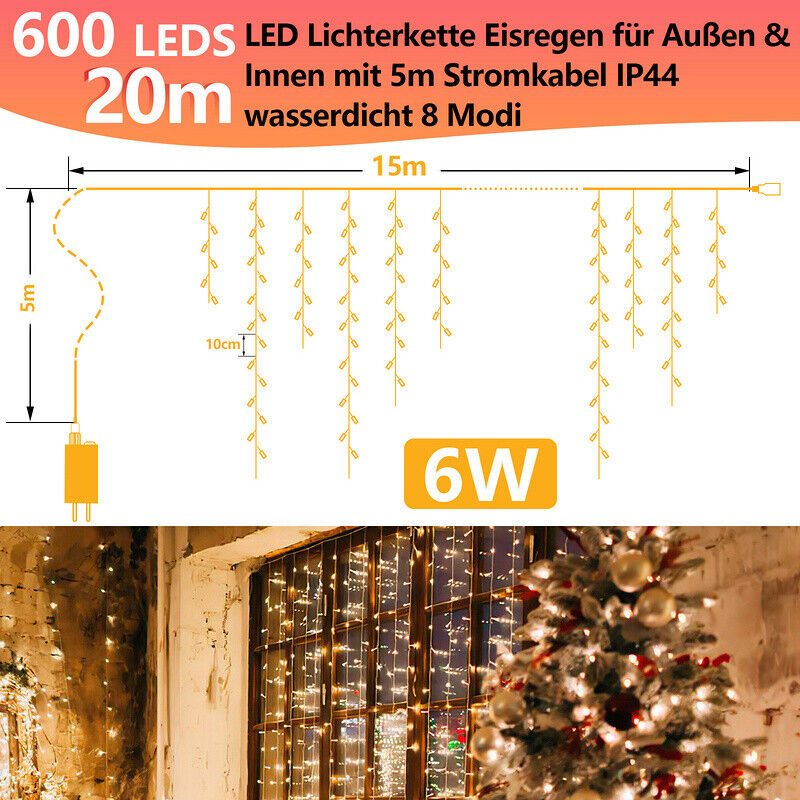 LED Eisregen Lichterkette 200/400/600 LEDs