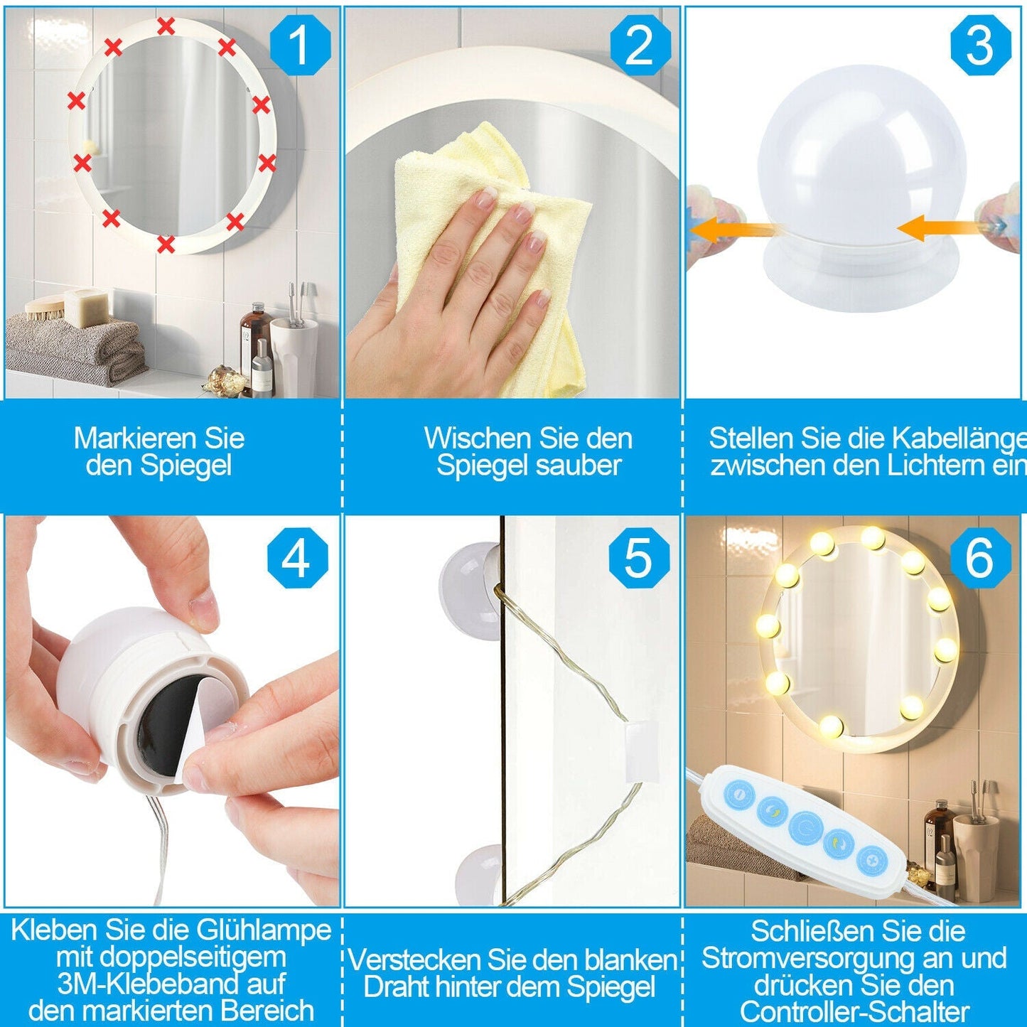 LED Spiegelleuchte Dimmbar 10X