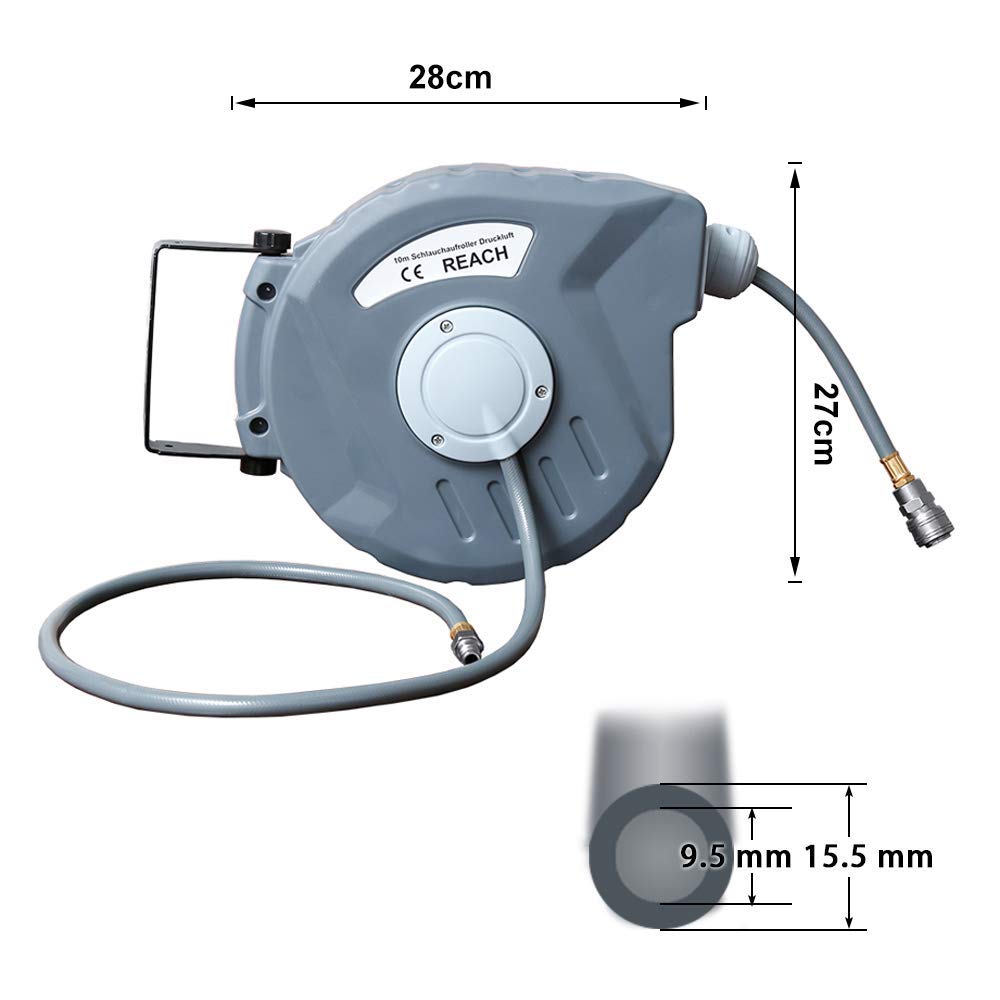 Druckluftschlauch 10m PVC-Gewebe Schlauchtrommel 1m Anschlusschlauch Automatischer Aufroller