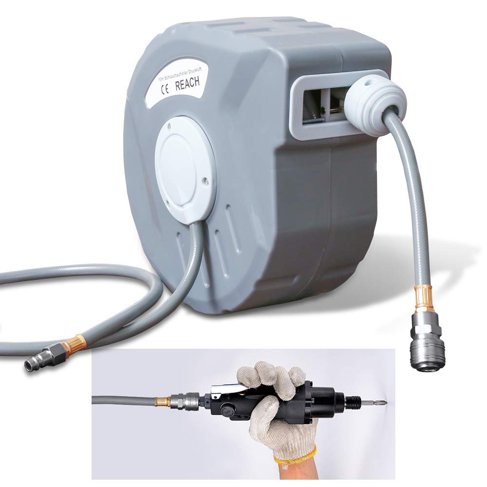 Druckluftschlauch 10m PVC-Gewebe Schlauchtrommel 1m Anschlusschlauch Automatischer Aufroller
