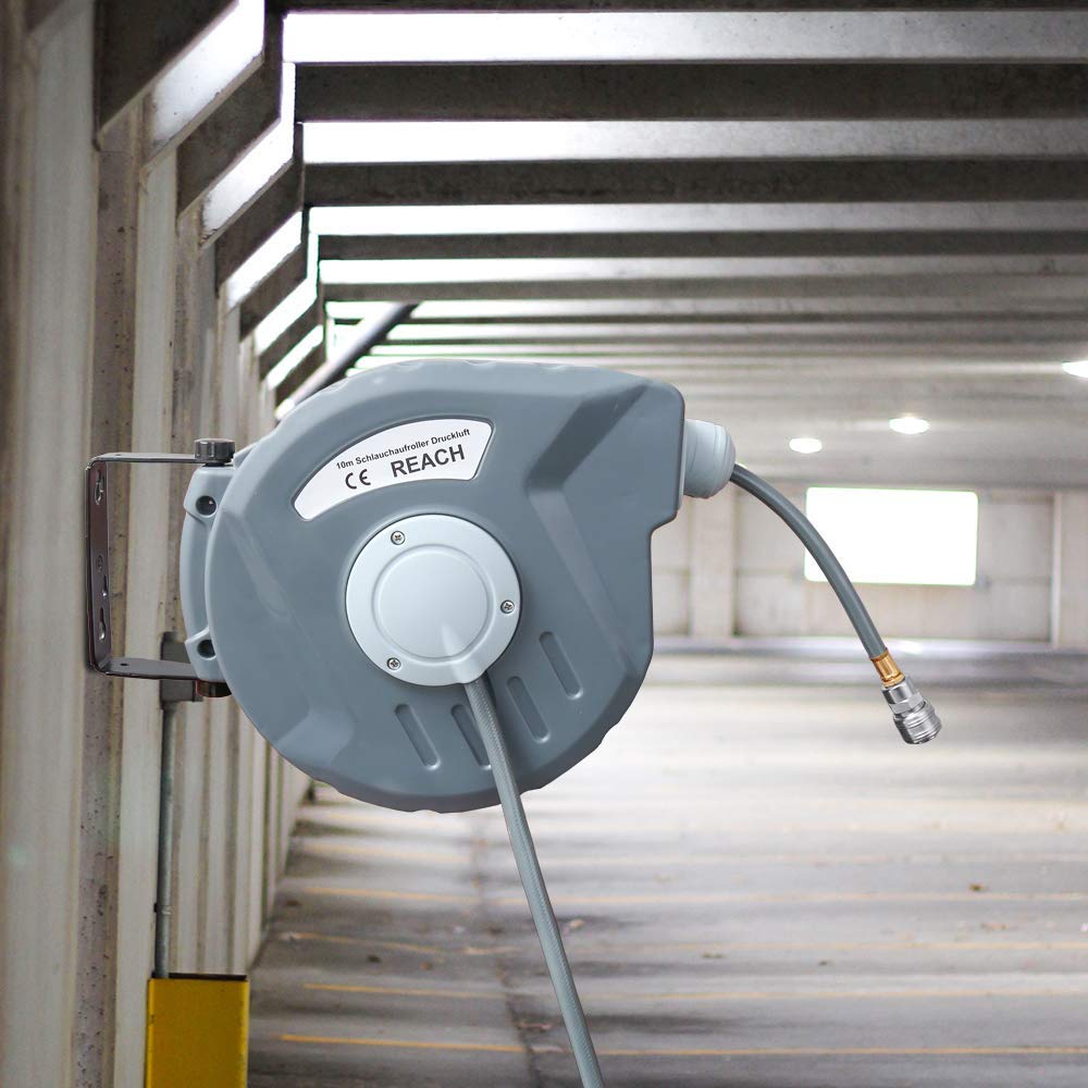 Druckluftschlauch 10m PVC-Gewebe Schlauchtrommel 1m Anschlusschlauch Automatischer Aufroller