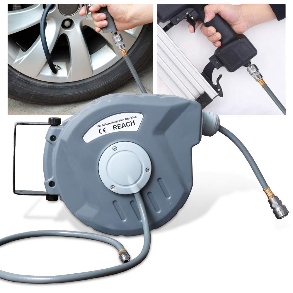 Druckluftschlauch 10m PVC-Gewebe Schlauchtrommel 1m Anschlusschlauch Automatischer Aufroller