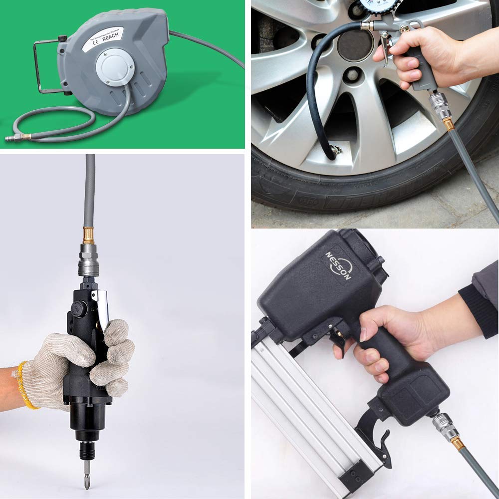 Druckluftschlauch 10m PVC-Gewebe Schlauchtrommel 1m Anschlusschlauch Automatischer Aufroller