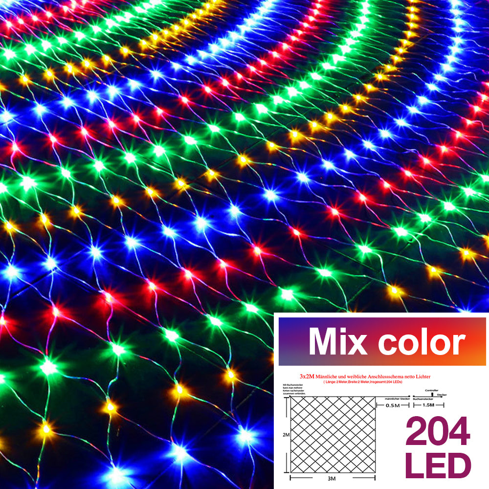 3 * 2M LED Lichternetz Lichterkette mit 204 LEDs Weihnachten mit Steuerbox Netz-ineinander greifen