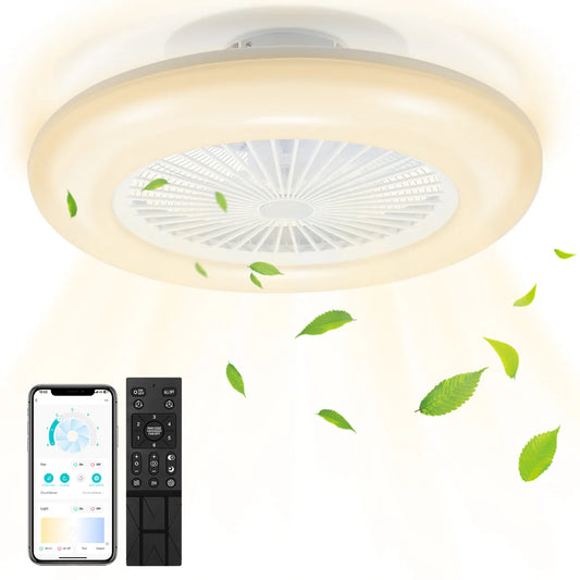 80W Deckenventilator mit Beleuchtung und Fernbedienung WLAN Ø55 cm, 6 Geschwindigkeiten, Dimmbar, Timer, Sommer-Winterbetrieb für Schlafzimmer Wohnzimmer [Energieklasse E]