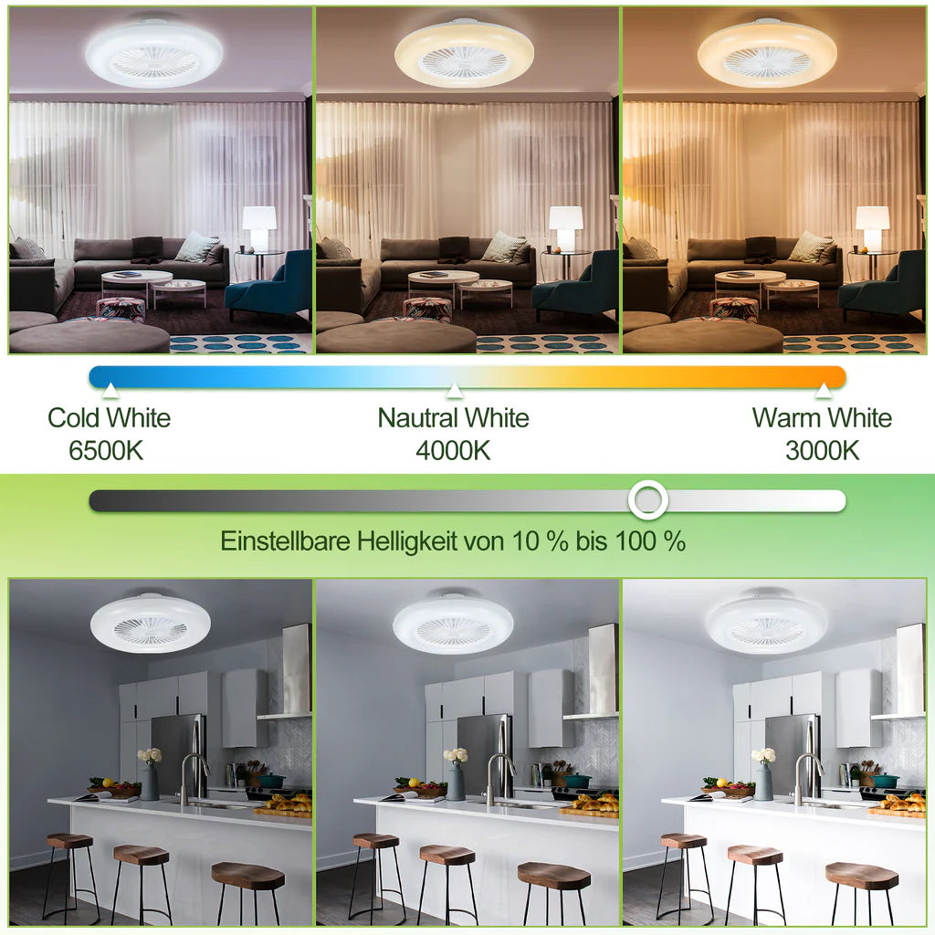 80W Deckenventilator mit Beleuchtung und Fernbedienung WLAN Ø55 cm, 6 Geschwindigkeiten, Dimmbar, Timer, Sommer-Winterbetrieb für Schlafzimmer Wohnzimmer [Energieklasse E]