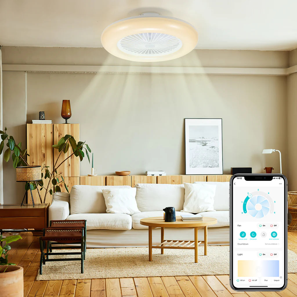80W Deckenventilator mit Beleuchtung und Fernbedienung WLAN Ø55 cm, 6 Geschwindigkeiten, Dimmbar, Timer, Sommer-Winterbetrieb für Schlafzimmer Wohnzimmer [Energieklasse E]