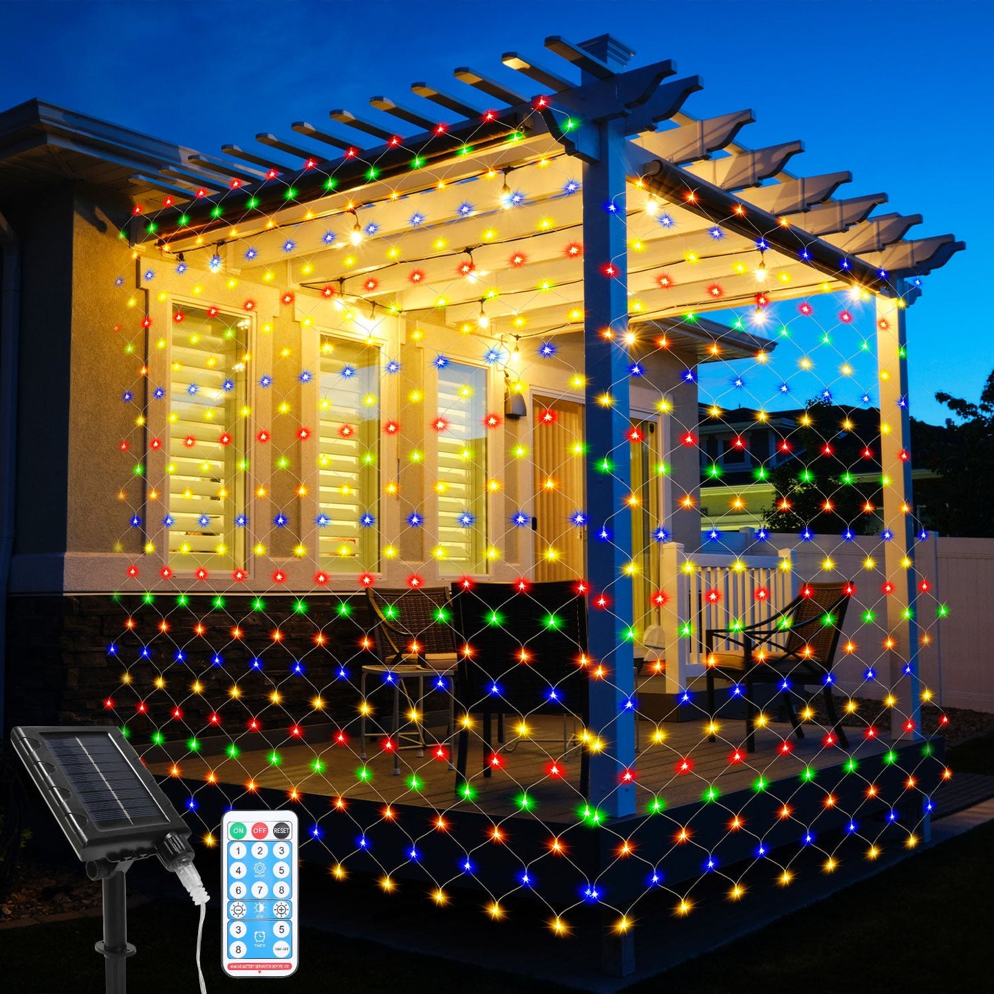 LED Lichternetz Solar mit Fernbedienung