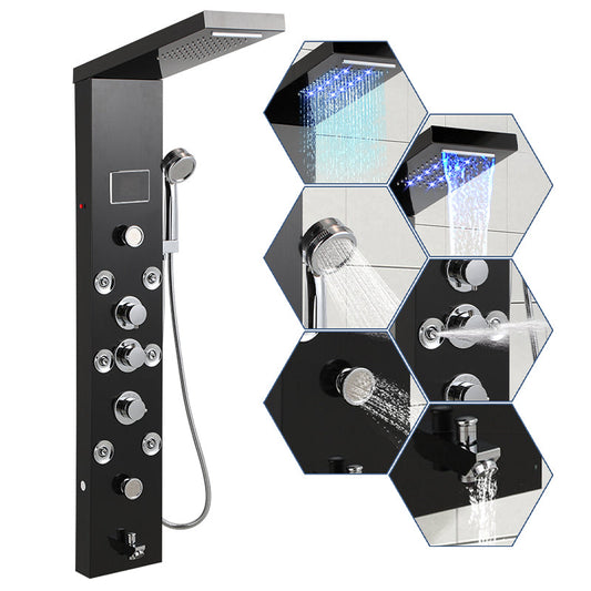 Duschpaneel Wandduschpaneel 6 Funktionen Edelstahl Schwarz