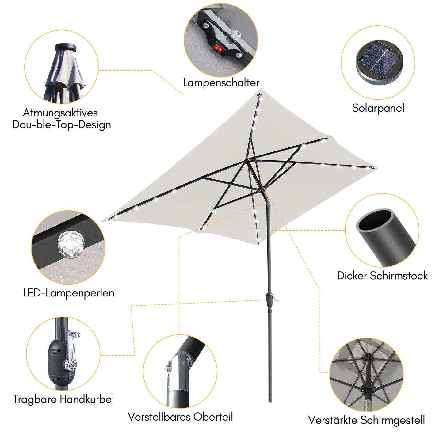 Sonnenschirm 210x140 / 300x200cm Rechteckig mit LED Solar