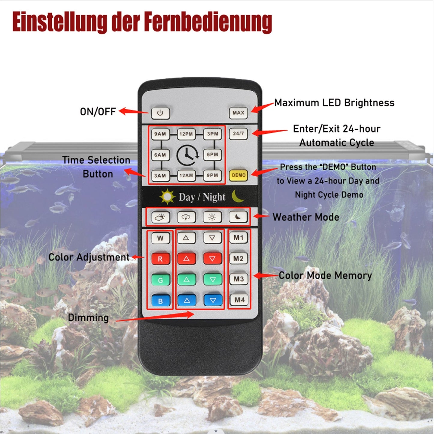 LED Aquarium Beleuchtung  24/7 Modus mit Zeitschaltung