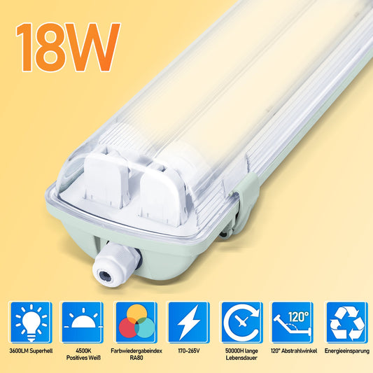 LED Feuchtraumleuchte 2x 18W 120 cm T8 Neutralweiß/Kaltweiß