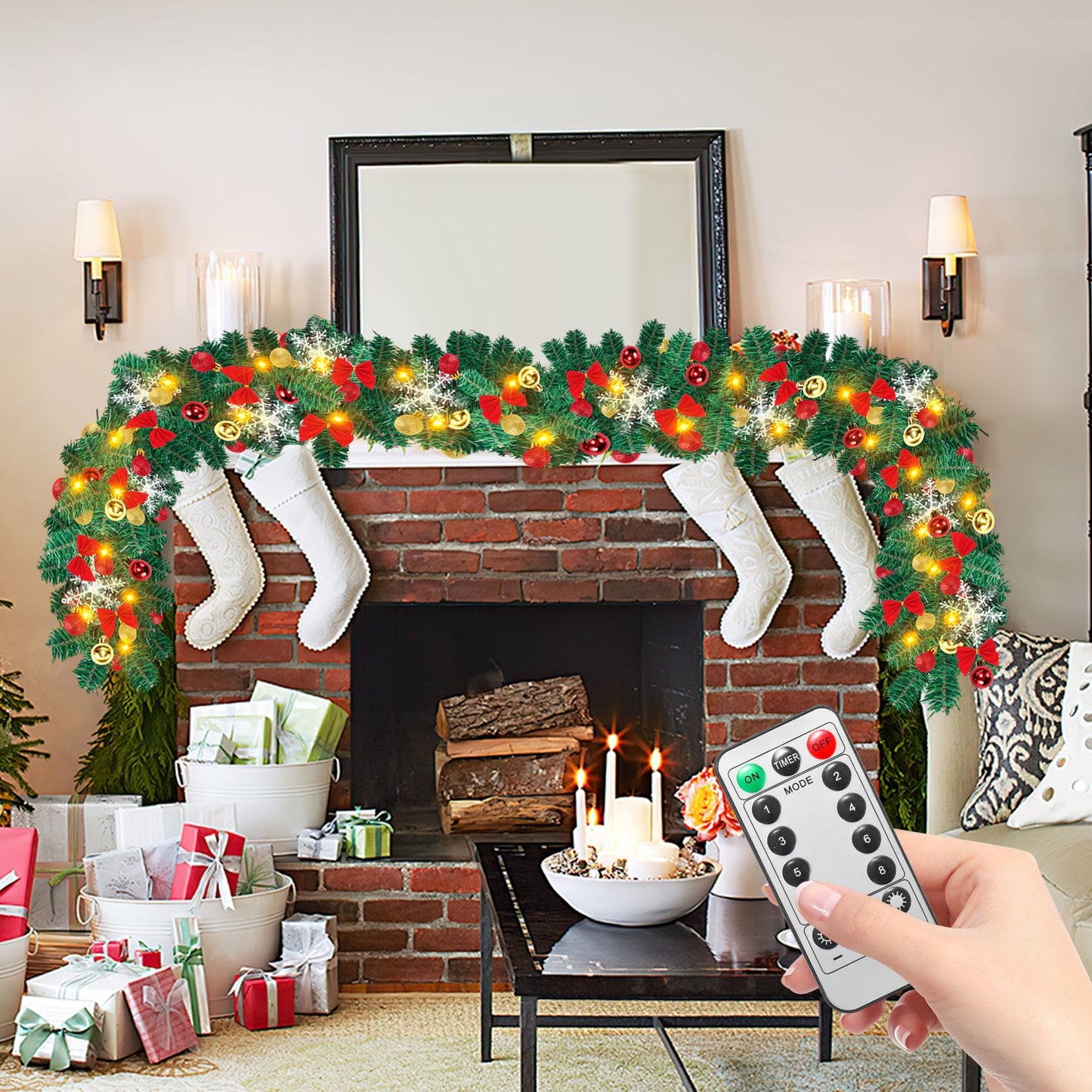 Weihnachtsgirlande 100 LEDs mit Deko und Fernbedienung 5m
