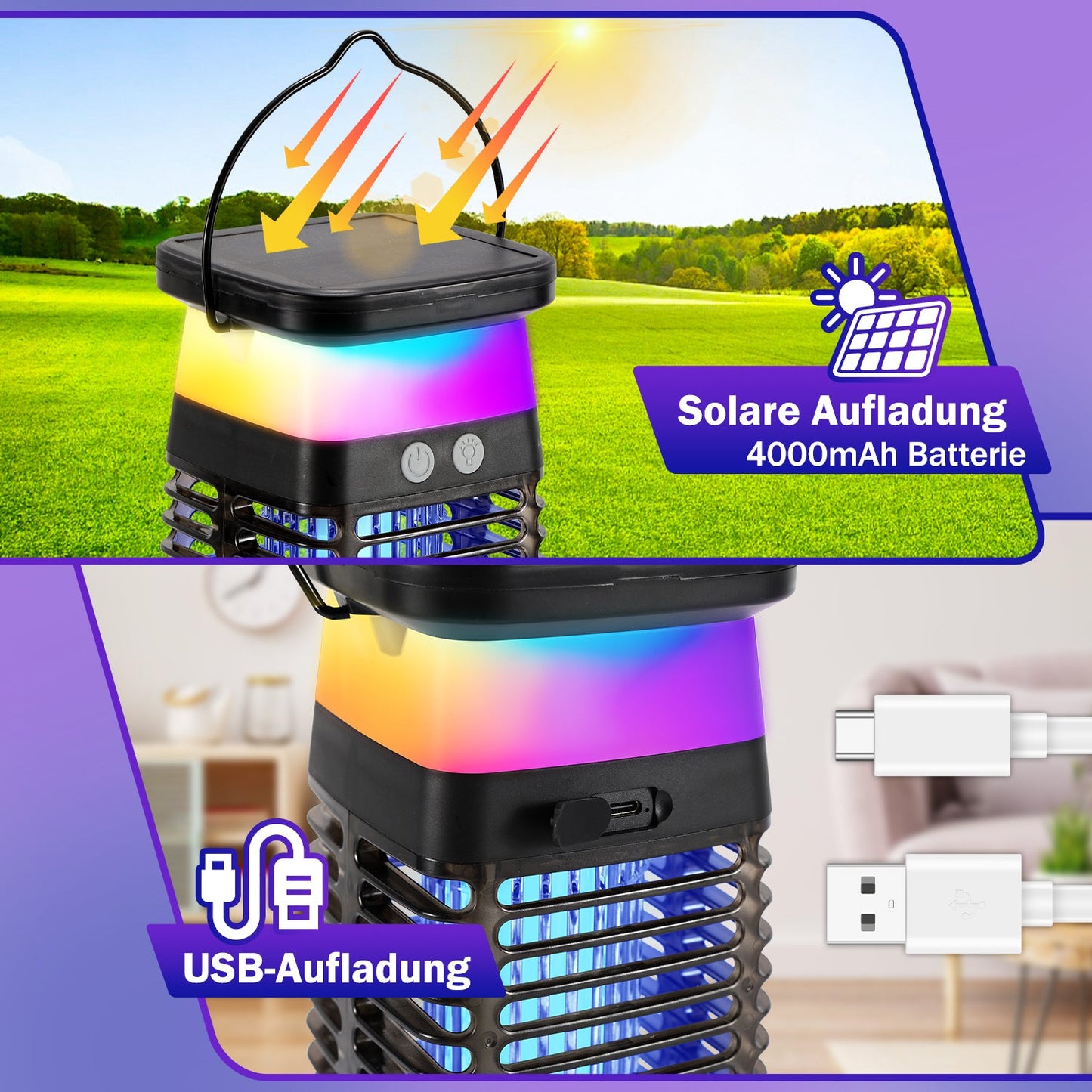 Solar Mückenabwehr-Lampe UV-Licht Mückenlampe RGB