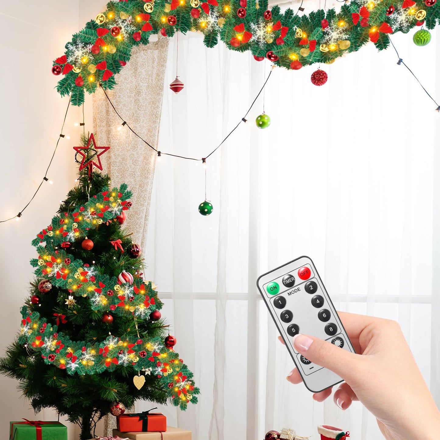 Weihnachtsgirlande 100 LEDs mit Deko und Fernbedienung 5m