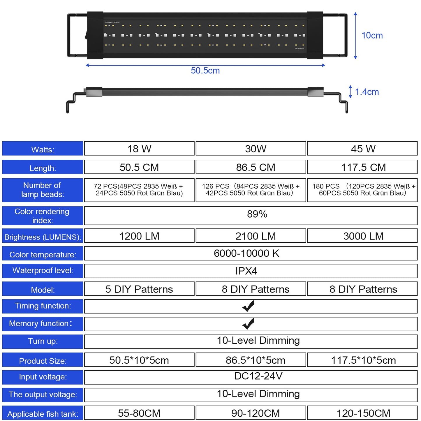 LED Aquarium Beleuchtung  24/7 Modus mit Zeitschaltung