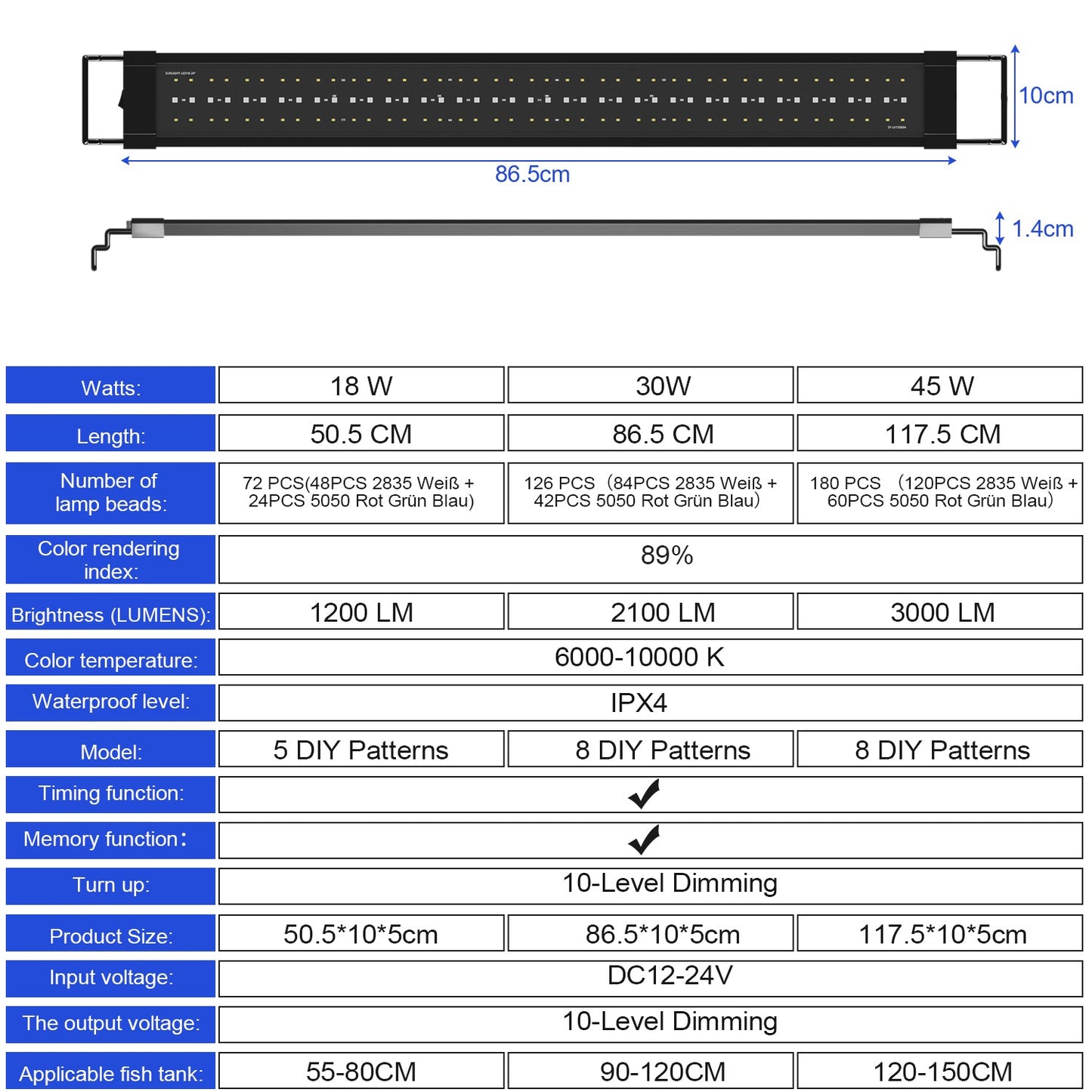 LED Aquarium Beleuchtung  24/7 Modus mit Zeitschaltung