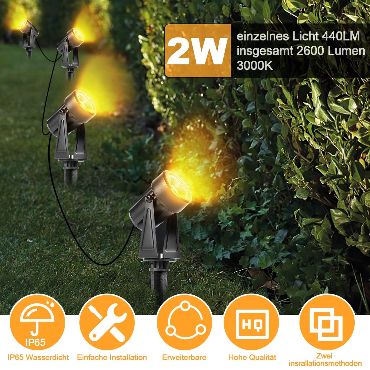 LED Gartenbeleuchtung Gartenleuchte Warmweiß IP65 6er Set