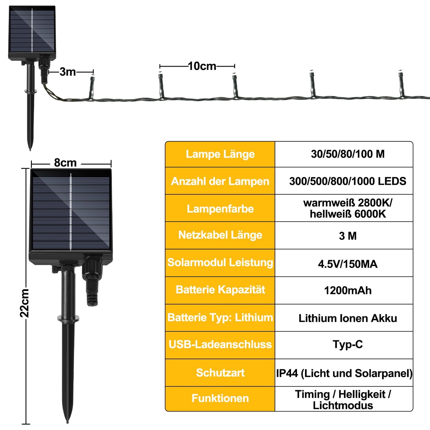 Solar Lichterkette mit Fernbedienung 30m-100m