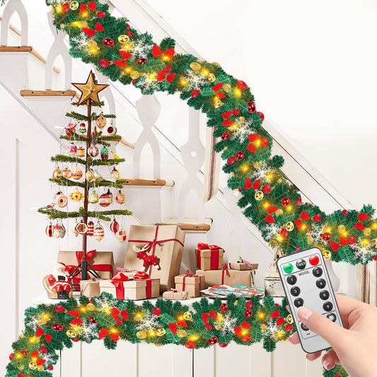 Weihnachtsgirlande 100 LEDs mit Deko und Fernbedienung 5m