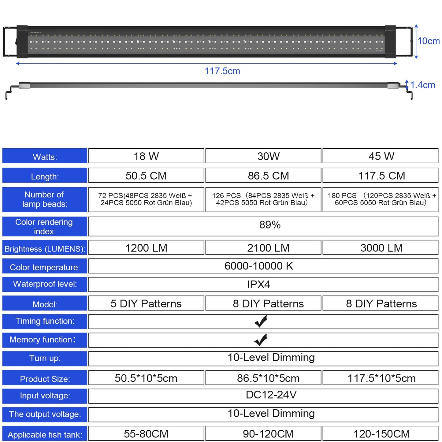 LED Aquarium Beleuchtung  24/7 Modus mit Zeitschaltung