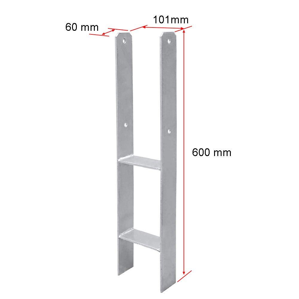 2 Stück 101mm H-Pfostenträger H-Anker Feuerverzinkt, Pfostenanker