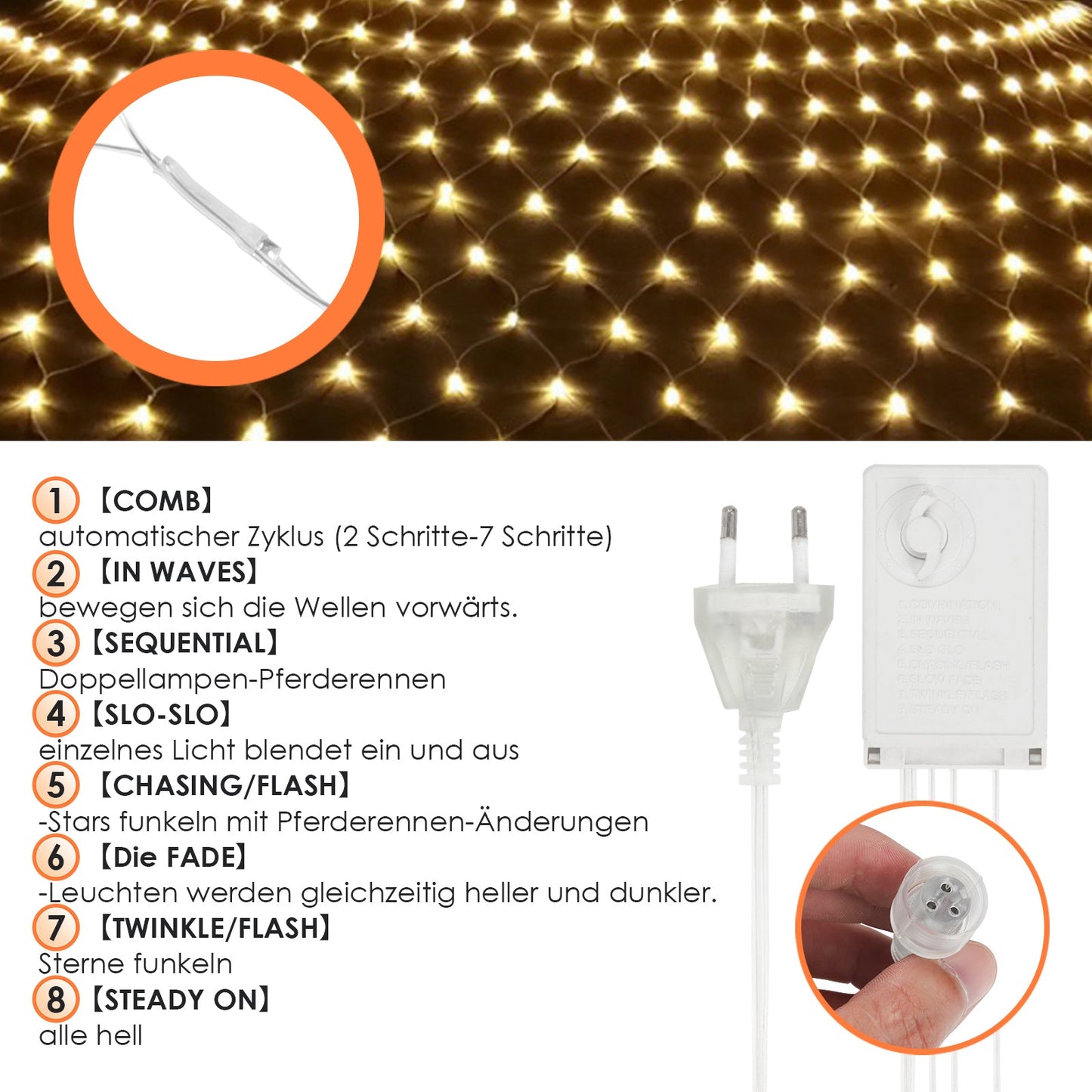 2 * 2M LED Lichternetz Lichterkette mit 204 LEDs Weihnachten mit Steuerbox Netz-ineinander greifen Bunt Warmweiß