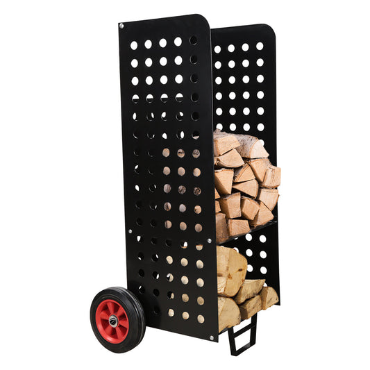 3-Teiliges Kaminholzwagen XXL Schwarz 2 Räder edelstahl Trolley